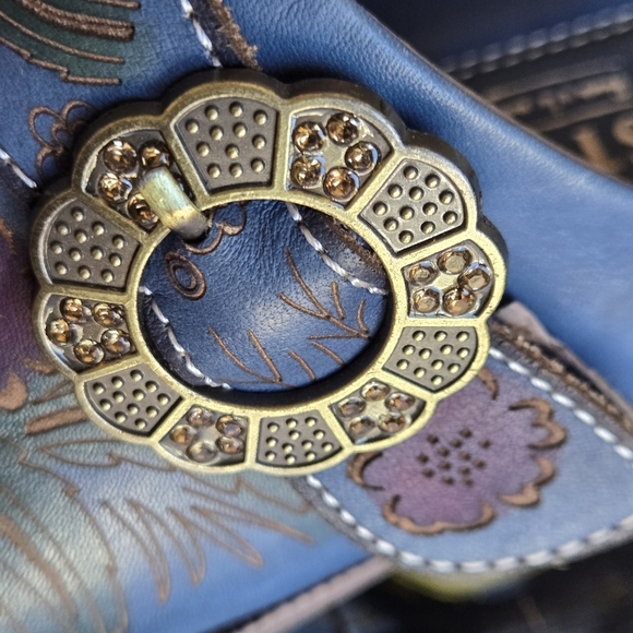 L'Artiste Spring Step Zoozi Western Leather Slipon Mules Shoes Rhinestone Buckle - Picture 11 of 12